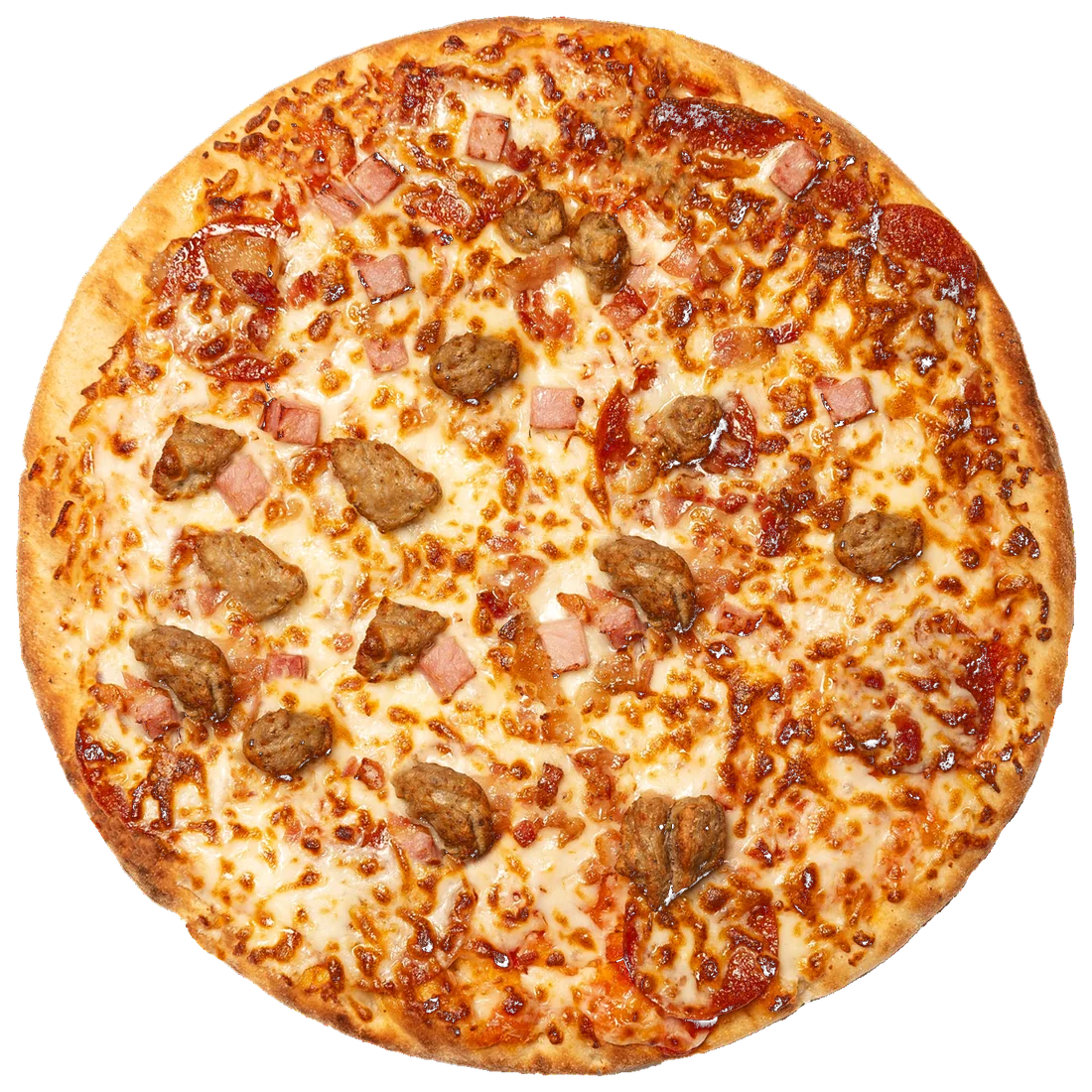 Meat Lovers pizza baking in the oven